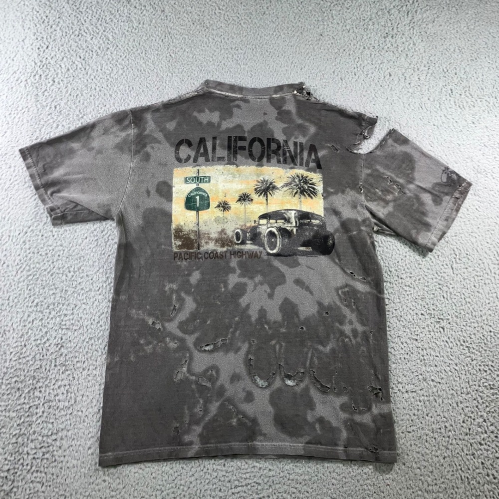 Thrashed Crazy Shirts Hawaii Tie Dye Tee Shredded Acid Wash Y2K Grunge Goth M
